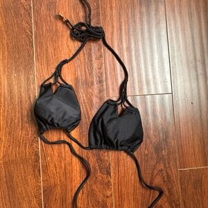 Luli Fama Black Bikini Top with Beige Lining